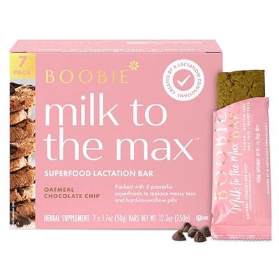 Boobie Bar Superfood for Lactation Bars, Lactation Snacks for Breastfeeding to Increase Milk Supply, Fenugreek-free, Gluten-free, Dairy-free, Vegan-Oatmeal Chocolate Chip (1.7 Ounce Bars, 7 Pack)