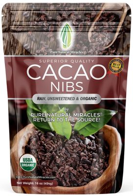 Cacao Nibs Organic - Cocoa Nibs Organic - 100% Dark Chocolate Chips - Raw Unsweetened Chocolate - 16 Oz - Great Taste &amp; Flavor by Pure Natural Miracles