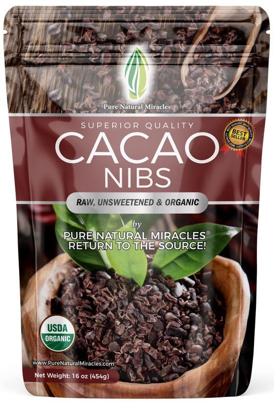 Cacao Nibs Organic - Cocoa Nibs Organic - 100% Dark Chocolate Chips - Raw Unsweetened Chocolate - 16 Oz - Great Taste &amp; Flavor by Pure Natural Miracles