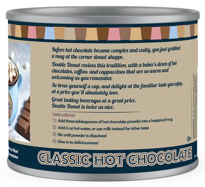 Double Donut Classic Bulk Hot Chocolate Mix, Rich Hot Cocoa 12 Ounce Canister, Hot Chocolate Powder