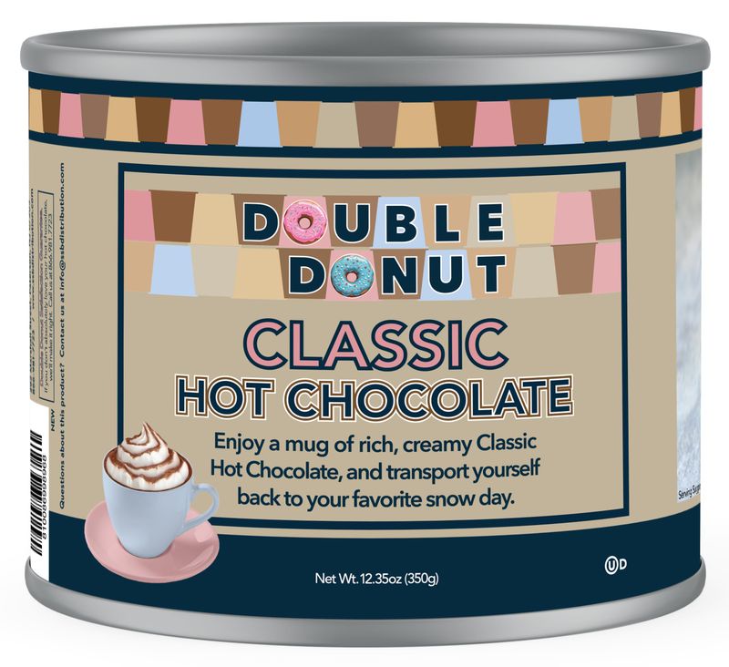 Double Donut Classic Bulk Hot Chocolate Mix, Rich Hot Cocoa 12 Ounce Canister, Hot Chocolate Powder