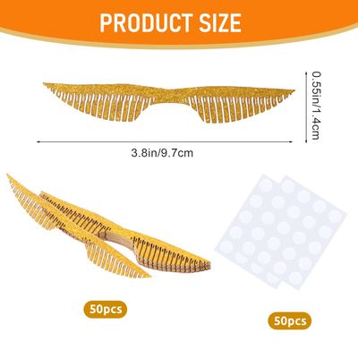 50 Pcs Glitter Golden Wings with Glue Circles Chocolate Gold Decor Wizard Party Chocolate Decoration Chocolate Hollowed Party Supplies Golden Wings Cake Wafer for Birthday Wedding Prom