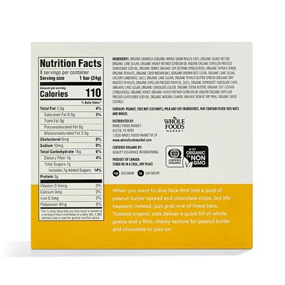 365 by Whole Foods Market, Organic Chocolate Chip Peanut Butter Granola Bar, 8 Count