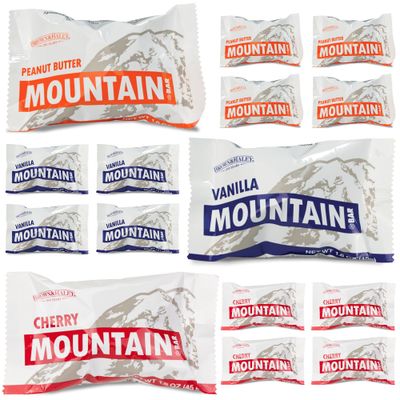 Brown &amp; Haley MOUNTAIN BAR Variety Pack - Chocolate Candy with Peanuts and Creamy Flavored Center - Individually Wrapped Candy - Case of 15 Chocolate Bars - 5 Vanilla, 5 Cherry, and 5 Peanut Butter