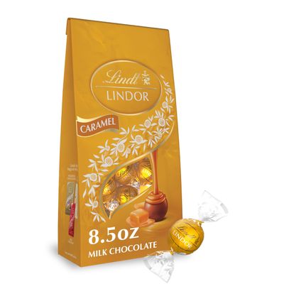 Lindt LINDOR Caramel Milk Chocolate Truffles, Milk Chocolate Candy with Smooth, Melting Truffle Center, Great for Gifting, 8.5 oz. Bag (6 Pack)