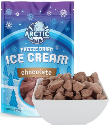 Arctic Farms Freeze Dried Ice Cream Bits Bagged and Boxed - Does Not Melt (Chocolate)