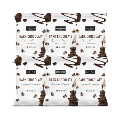 Safe + Fair Food Company Plant-Based Gourmet Chocolate Flavored Popcorn - Dark Chocolaty Drizzled Kettle Corn popcorn - Non-GMO + Gluten-Free Snacks,5.5oz,6 Pack