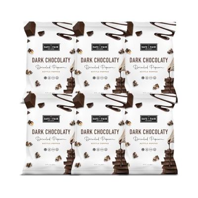 Safe + Fair Food Company Plant-Based Gourmet Chocolate Flavored Popcorn - Dark Chocolaty Drizzled Kettle Corn popcorn - Non-GMO + Gluten-Free Snacks,5.5oz,6 Pack
