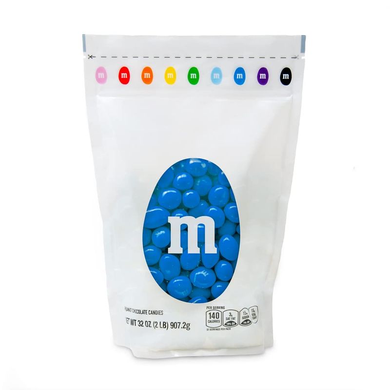 M&amp;MS Peanut Blue Chocolate Candy, 2lbs of Bulk Candy in Resealable Pack for Graduations, Weddings, 4th of July, Birthday Parties, Candy Bars, Dessert Tables &amp; DIY Party Favors