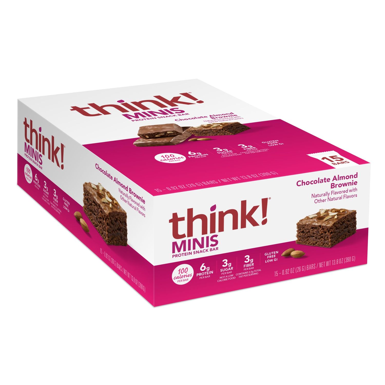 think! Minis Protein Snack Bar, Gluten Free, Chocolate Almond Brownie, 15 Count