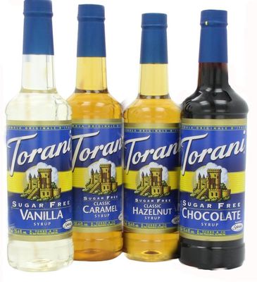 Torani Sugar Free Syrup Variety Pack for coffee, 25.4 Ounce (Pack of 4) one each of Sugar free: Vanilla, Caramel, Hazelnut and Chocolate
