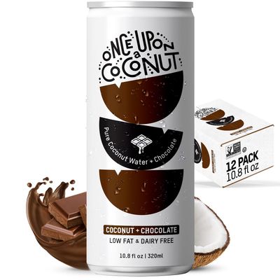 Once Upon a Coconut Chocolate Coconut Water - 100% Pure - Low-Calorie, All-Natural Drink with Electrolytes - Non-GMO, Gluten-Free - Pack of 12 Cans (each 10.8 fl oz)