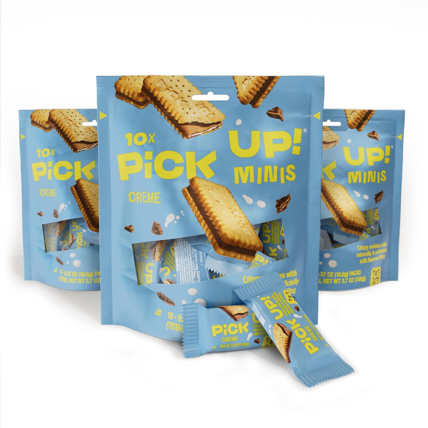 Bahlsen PiCK UP! Minis Creme (3 Bags, 3x10 individual cookies, 30 cookies total) - Crispy cookies with chocolate and milk creme filling - Kosher (0.37 oz single servings individually wrapped)