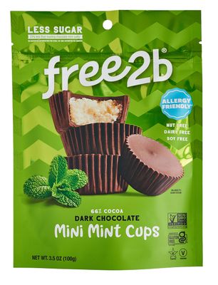 Free2b Dark Chocolate Mint Mini Cups, Safe for School and Allergy Friendly - Gluten-Free, Dairy-Free, Nut-Free, and Soy-Free - Dark Chocolate, 3.5 oz Resealable Bag