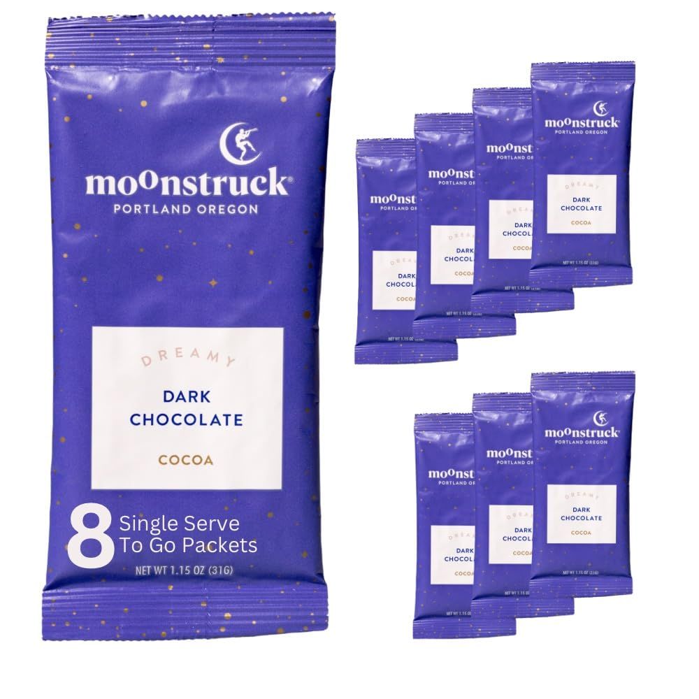 Moonstruck Chocolate Single Serve Dreamy Dark Chocolate Hot Chocolate Packets, 8 Count (Pack of 1)
