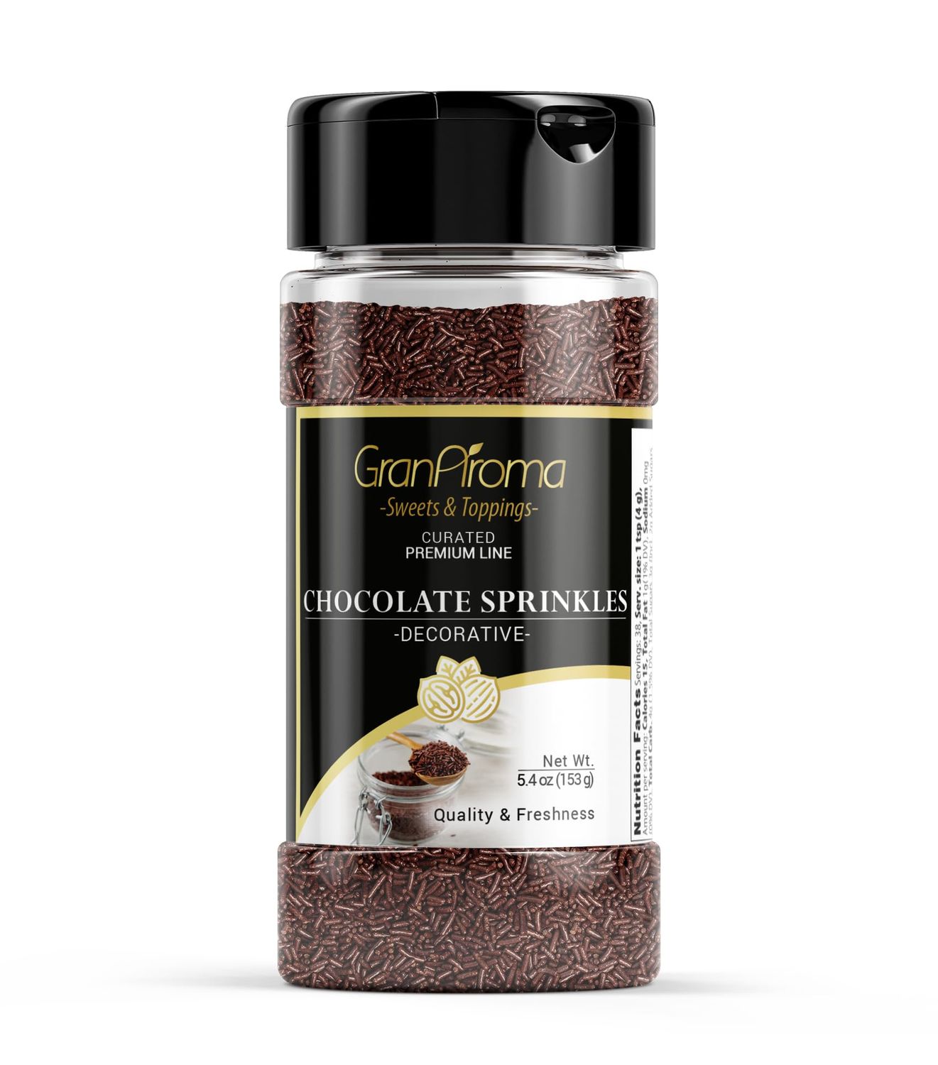 GranAroma Chocolate Sprinkles, Decorative, Cakes &amp; Cupcakes (5.4 Ounce)