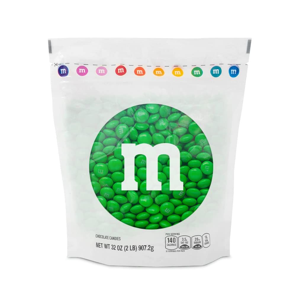 M&amp;MS Green Milk Chocolate Candy, 2lbs of M&amp;M&#39;S in Resealable Pack for Candy Bars, St. Patrick&#39;s Day Parties, Birthdays, Graduations, Dessert Tables &amp; DIY Party Favors