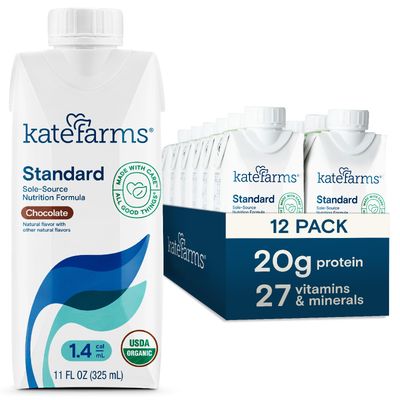 KATE FARMS Organic 1.4 High Calorie Nutrition Shake, Chocolate, 20g Protein, 27 Vitamins and Minerals, Meal Replacement, 11 oz (12 Pack)