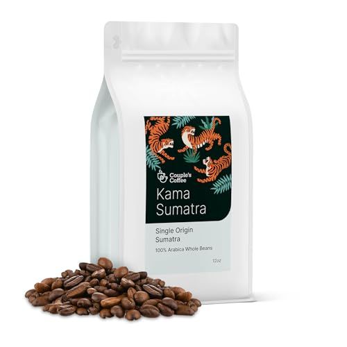 Couples Coffee Sumatra Mandheling | Dark Roast Single Origin Whole Bean | Notes of Dark Chocolate, Earth, Smokey with Naturaly Low Acidity | Grown at 1,500 Elevation | 12oz bag brews about 34 cups