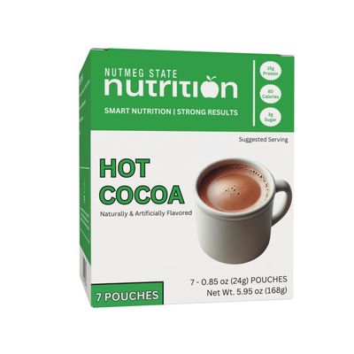 Nutmeg State Nutrition - High Protein Hot Cocoa Mix, Low Calorie Hot Chocolate Protein Drink, 15g Protein, 80 Calories, 3g Sugar, 7 Servings Per Box (1 Box, Hot Cocoa)