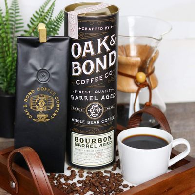 Kentucky Bourbon Whiskey Barrel Aged Coffee, Brazil Single Origin Whole Coffee Bean, Medium Roast w/Flavor Notes of Chocolate, Caramel, Mandarin Orange, Sweet Bourbon by Oak & Bond Coffee Co. - 10oz.