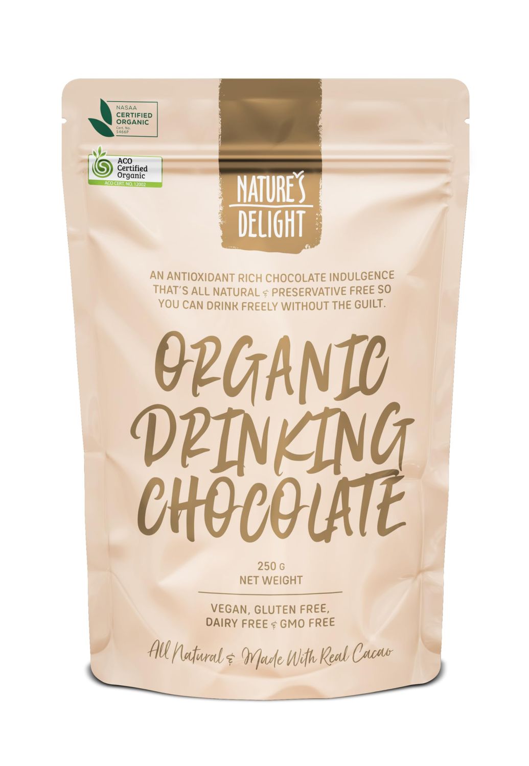 Nature&#39;s Delight Organic Drinking Chocolate 250 g, 8.8185 Ounce, 250.0 grams