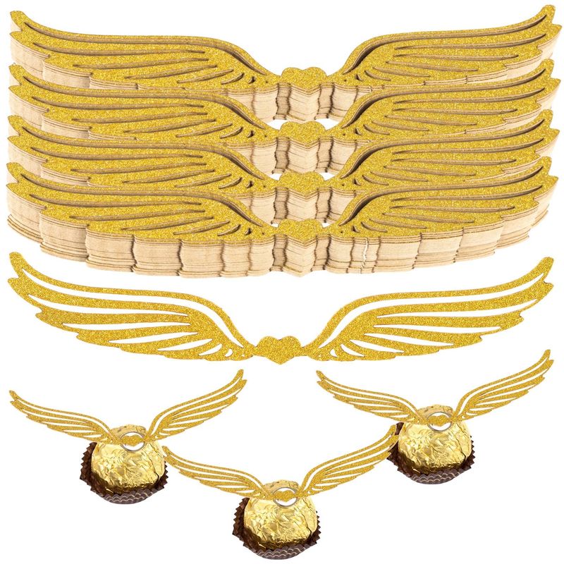 PAGOW 100sets Chocolate Decoration Hollowed Supplies Gold Cake Wafer Cupcake Toppers for Birthday Wizard Theme Party Christmas Valentine&#39;s Day with 100pcs Glue Point Dots