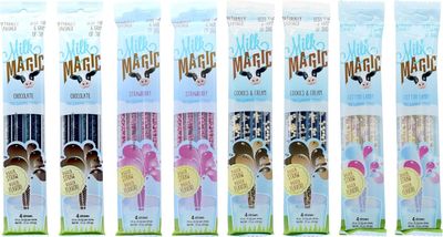 Milk Magic Magic Milk Flavoring Straws (32 Milk Straws) Flavors Include 2 Cookies and Cream, 2 Chocolate, 2 Strawberry, and 2 Cotton Candy Flavor Milk Straws