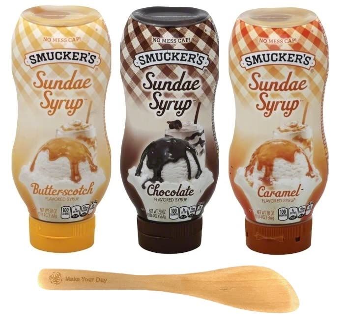 Sundae Syrup, Butterscotch, Chocolate, and Caramel, 20 Ounce (Pack of 3) - with Make Your Day Spreader