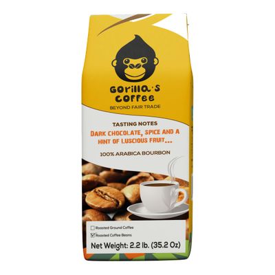 Gorilla&#39;s Coffee Arabica Bourbon - Medium Roast Whole Bean Coffee, Fair Trade, Dark Chocolate, Spice &amp; Luscious Fruit Notes | Premium Rwandan Coffee | Rich, Flavorful, and Aromatic (1000g/35.2oz)