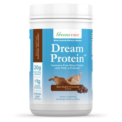 Greens First Dream Whey Protein Powder, Rich Dutch Chocolate, 30 Servings - 20 g Protein - Low Carb Powder - Hormone-Free, Non-GMO, No Artificial Sweeteners/MSG/Aspartame, 28.04 oz