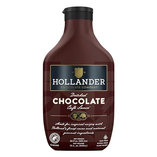Hollander Dutched Chocolate Caf Sauce | Vegan Friendly, GMO-Free, Gluten/Soy Free, Corn Syrup Free |15 fl. Oz. Squeeze Bottle