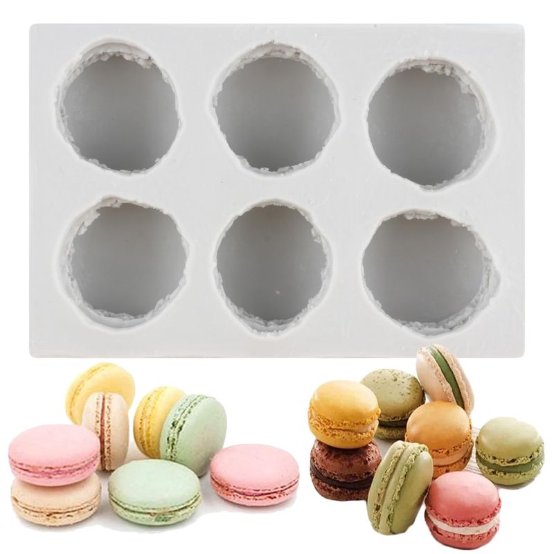 MINFEIDMS 6-Cavity 3D Macaron Hamburger Silicone Molds Macaroon Fondant Mold For Cake Decorating Cupcake Topper Chocolate Gum Paste Polymer Clay