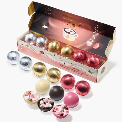 Hot Chocolate Boms Marshmallow Balls - Set of 6-3 Flavors of White, Fudge Brownie, Strawberry Chocolates Winter - Best Cocoa Balls Filled with Marshmallows - Ball Gift Set, Melting Delicious Gifts