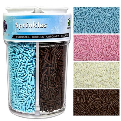 Jimmies Sprinkles Mix for Cake Decorating, 4 Colors Chocolate Blue White Pink Jimmies Sprinkles for Cake Cupcake Donut Ice Cream Brownies Cookies Baking