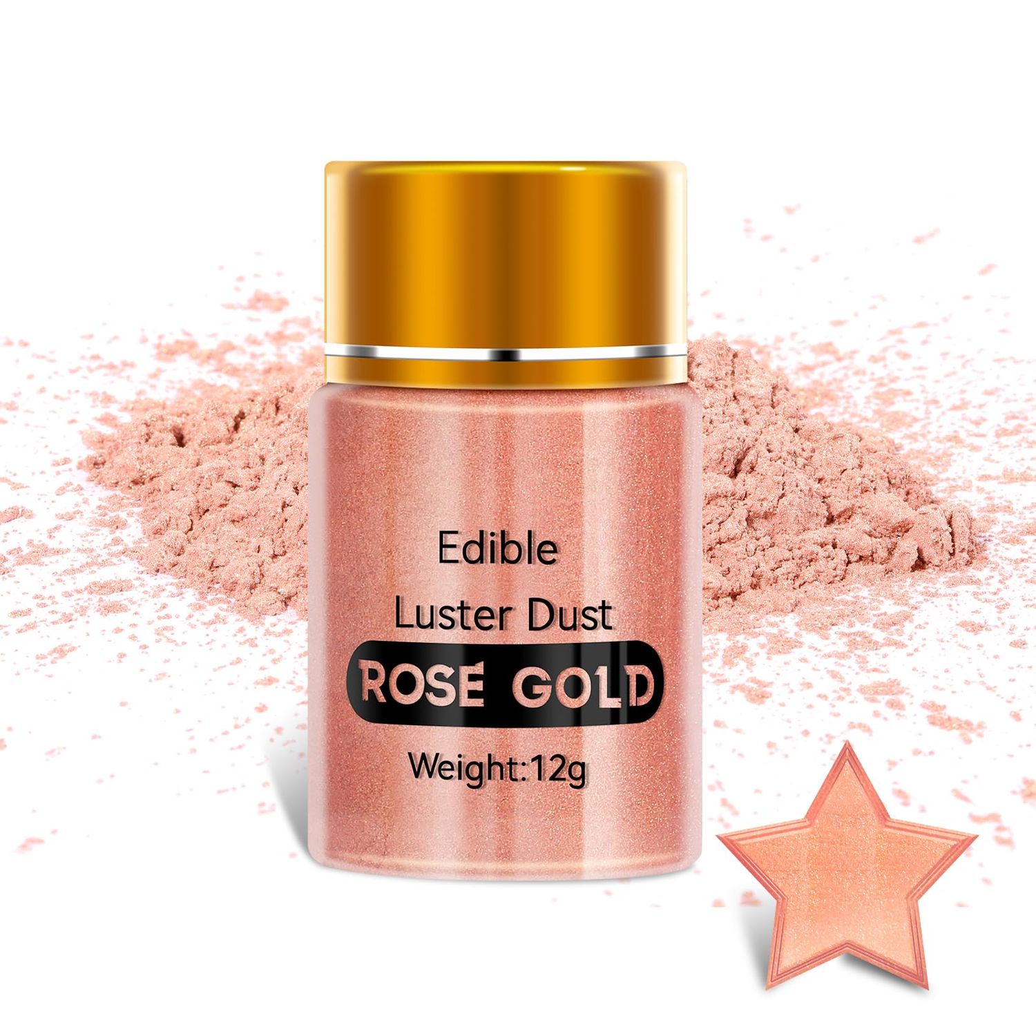 Edible Luster Dust,Rose Gold Luster Dust 12g Food Grade Metallic Shimmer,Edible Glitter for Desserts Cake Decorating, Baking, Fondant, Chocolate, Candy, Drinks, Cookies, Vegan