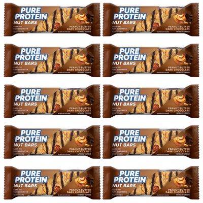 Pure Protein Nut Bars, Peanut Butter Dark Chocolate, 10g Protein, 1.64 oz, 10 Pack Gluten Free, Low Sugar, Peanut Butter Dark Chocolate