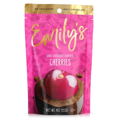 Emily&#39;s Dark Chocolate Covered Cherries, No Artificial Flavors or Colors, Gluten-Free, Resealable Bag, 4oz