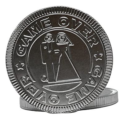 Foiled Again! Chocolate Wedding Favor Coins - Belgian Milk Chocolate Coins - Silver Italian Foil - Elegant Reception Table Favors - Sealed, Resealable Bag - 1 pound