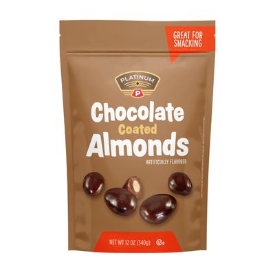 Platinum Chocolate Coated Almonds - With Protein &amp; Fiber Healthy Snacks - Sweet &amp; Salty Flavor - Nutritional Boost - Can Bring at Home, Work, Office, Gym &amp; School - 12 oz Individual &amp; Resealable Pouch