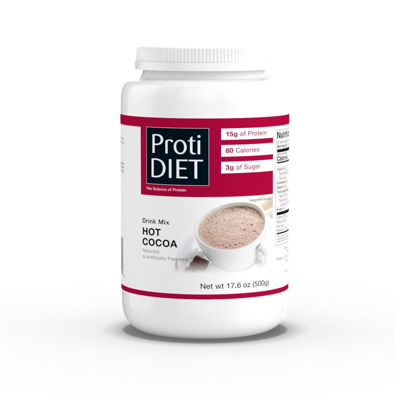 ProtiDIET High Protein Hot Cocoa Mix - Low Fat Hot Cocoa Drink with Collagen - 21 Servings of Smooth and Rich Chocolaty Protein Drink Mix Flavor - 17.6 oz Canister
