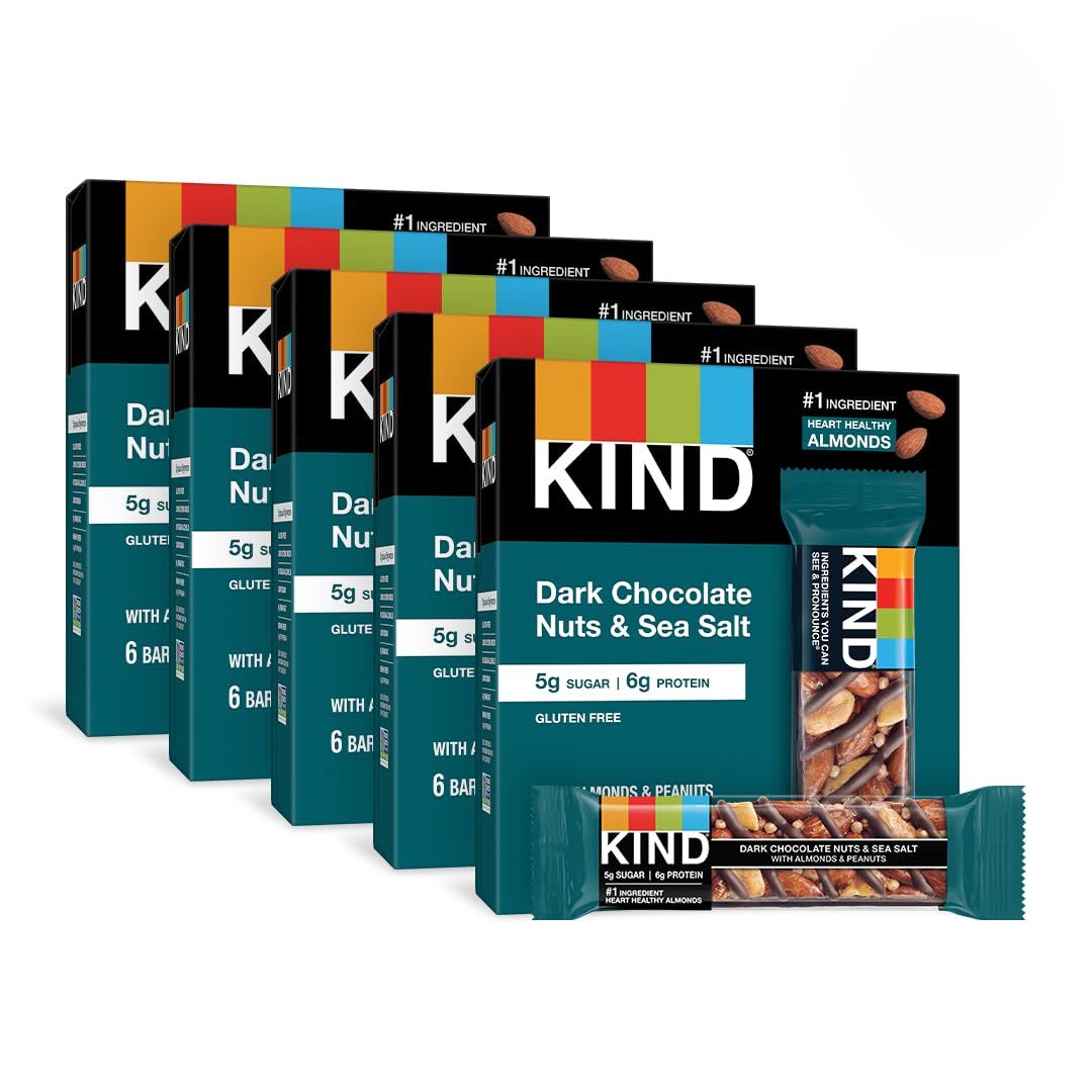 KIND Nut Bars, Dark Chocolate Nuts and Sea Salt, 1.4 Ounce, 60 Count, Gluten Free, 5g Sugar, 6g Protein