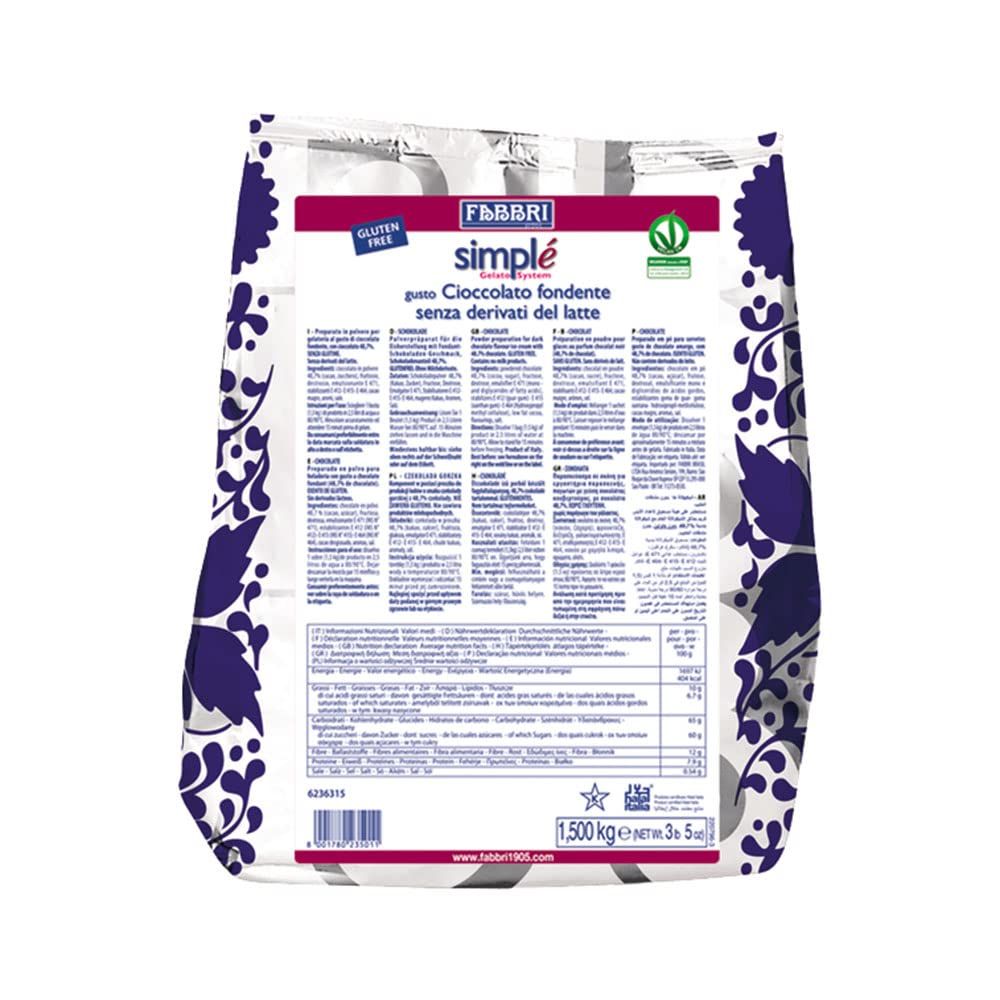 Vegan Dark Chocolate - Fabbri Gourmet Soft Serve / Gelato Mix, 3.3 pound bag