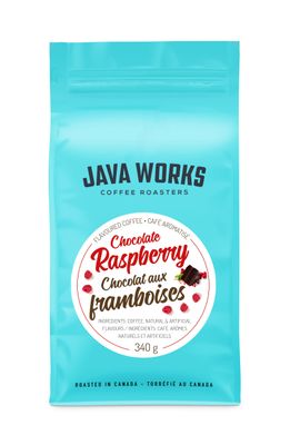 Java Works Coffee - Chocolate Raspberry Flavored Coffee | 12 ounces | Medium Roast | Whole Bean | No Sugar Added