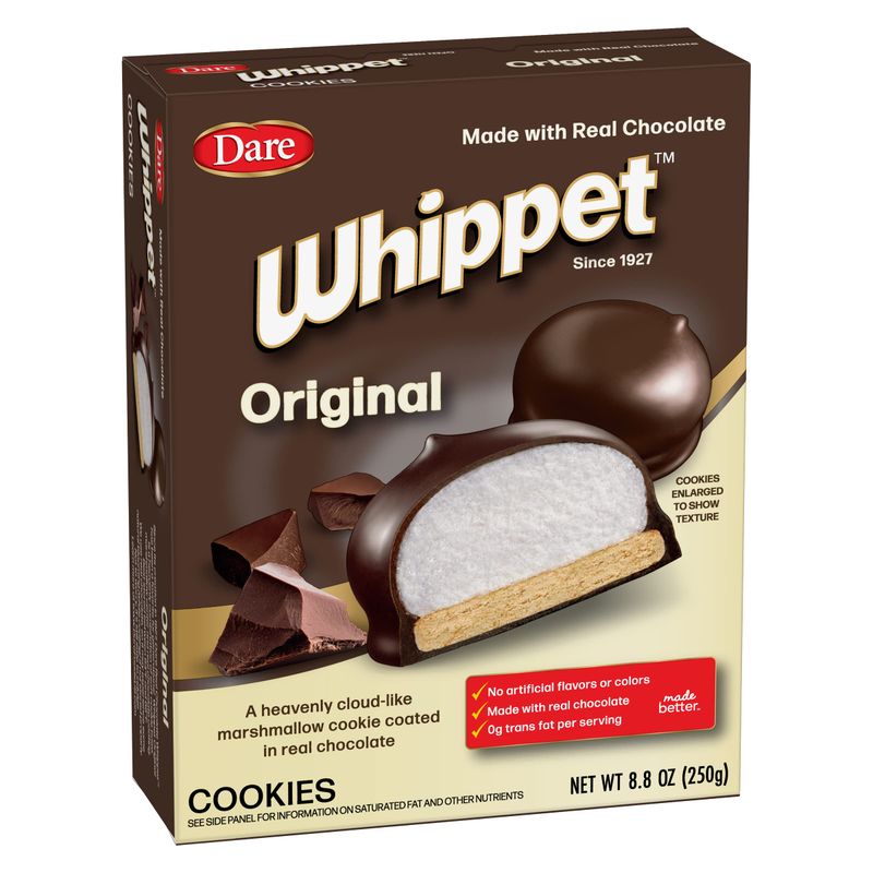 Dare Whippet Cookies, Original, Pack of 12 Boxes (14 Cookies Per Box)  Made with Real Chocolate, Heavenly Marshmallow Center, 100% Peanut Free, 8.8 Ounce (Pack of 12)