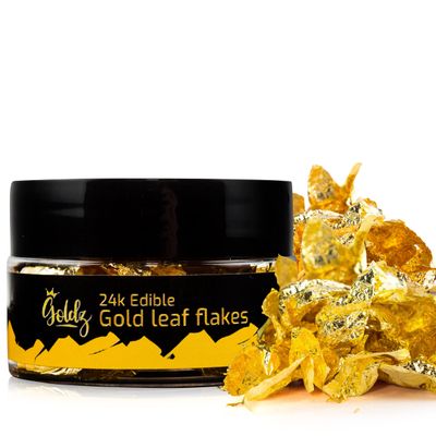 goldz 24K Edible Real Gold Leaf Flakes 50mg, Edible Gold Leaf Flakes for (Cooking, Cupcake, Chocolate, Steak, Chocolates, Decoration, Health &amp; Spa) | Bright &amp; Shine Large Gold Flakes