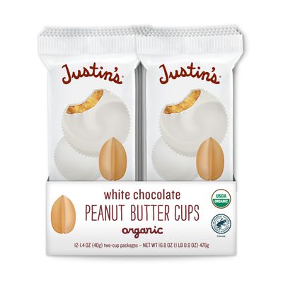 Justin&#39;s Organic White Chocolate Peanut Butter Cups, Rainforest Alliance Certified Cocoa, Gluten-free, Responsibly Sourced, 1.4 Ounce (Pack of 12)