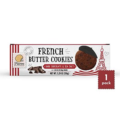 Pierre Biscuiterie French Butter Cookies with Dark Chocolate &amp; Sea Salt 5.29 Ounce Box (Pack of 1)