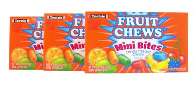 Fruit Chews Mini Bites Candy Coated Chews Movie Theater Box, 3.5 oz (Pack of 3)