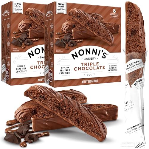 Nonni&#39;s Triple Chocolate Biscotti Italian Cookies - 2 Boxes Triple Chocolate Italian Biscotti Cookies w/Dark Chocolate - Biscotti Individually Wrapped Cookies - Kosher Chocolate Coffee Cookie 6.88 oz